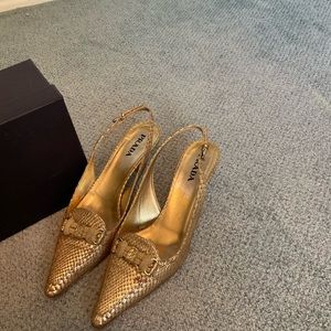 Prada Gold Woven Kitten Heels